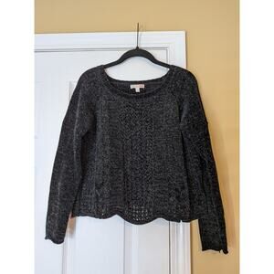 GB Sparkly Knit Sweater Black Metallic Thread Boxy Cropped Boho Pullover Size S